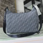 Dior Men Medium Rider Soft Hobo Bag Blue Dior Oblique Jacquard and Blue Grained Calfskin