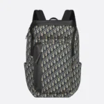 Dior Men Rider Soft Zipped Backpack Beige and Black Dior Oblique Jacquard with Black Grained Calfskin