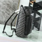 Dior Men Rider Soft Zipped Backpack Beige and Black Dior Oblique Jacquard with Black Grained Calfskin
