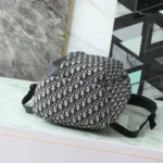 Dior Men Rider Soft Zipped Backpack Beige and Black Dior Oblique Jacquard with Black Grained Calfskin