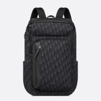Dior Men Rider Soft Zipped Backpack Black Dior Oblique Jacquard and Black Grained Calfskin