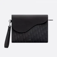 Dior Men Saddle A5 Triangle Pouch Black Dior Oblique Jacquard and Black Grained Calfskin