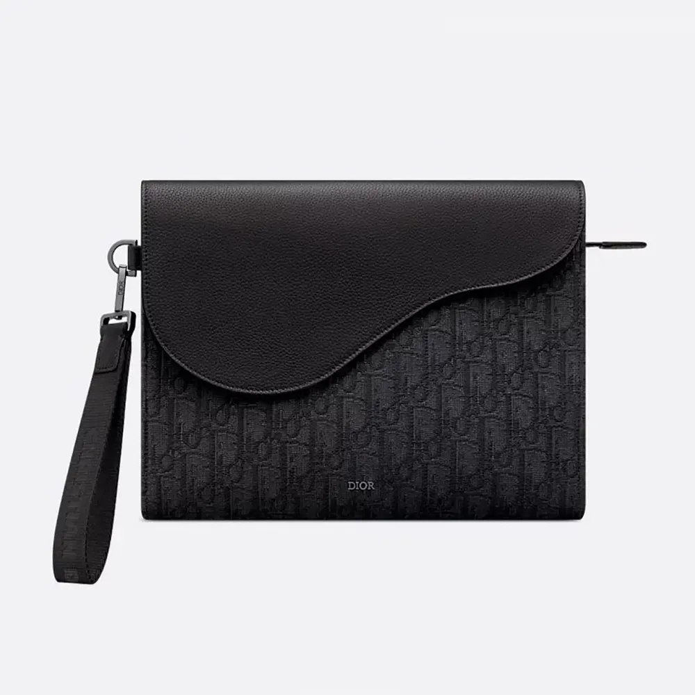 Dior Men Saddle A5 Triangle Pouch Beige and Black Dior Oblique Jacquard with Black Grained Calfskin (1) Dior Men Saddle A5 Triangle Pouch Black Dior Oblique Jacquard and Black Grained Calfskin