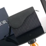 Dior Men Saddle A5 Triangle Pouch Black Dior Oblique Jacquard and Black Grained Calfskin
