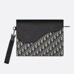Dior Men Saddle A5 Triangle Pouch Beige and Black Dior Oblique Jacquard with Black Grained Calfskin
