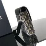 Dior Men Saddle A5 Triangle Pouch Beige and Black Dior Oblique Jacquard with Black Grained Calfskin