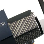 Dior Men Saddle A5 Triangle Pouch Beige and Black Dior Oblique Jacquard with Black Grained Calfskin