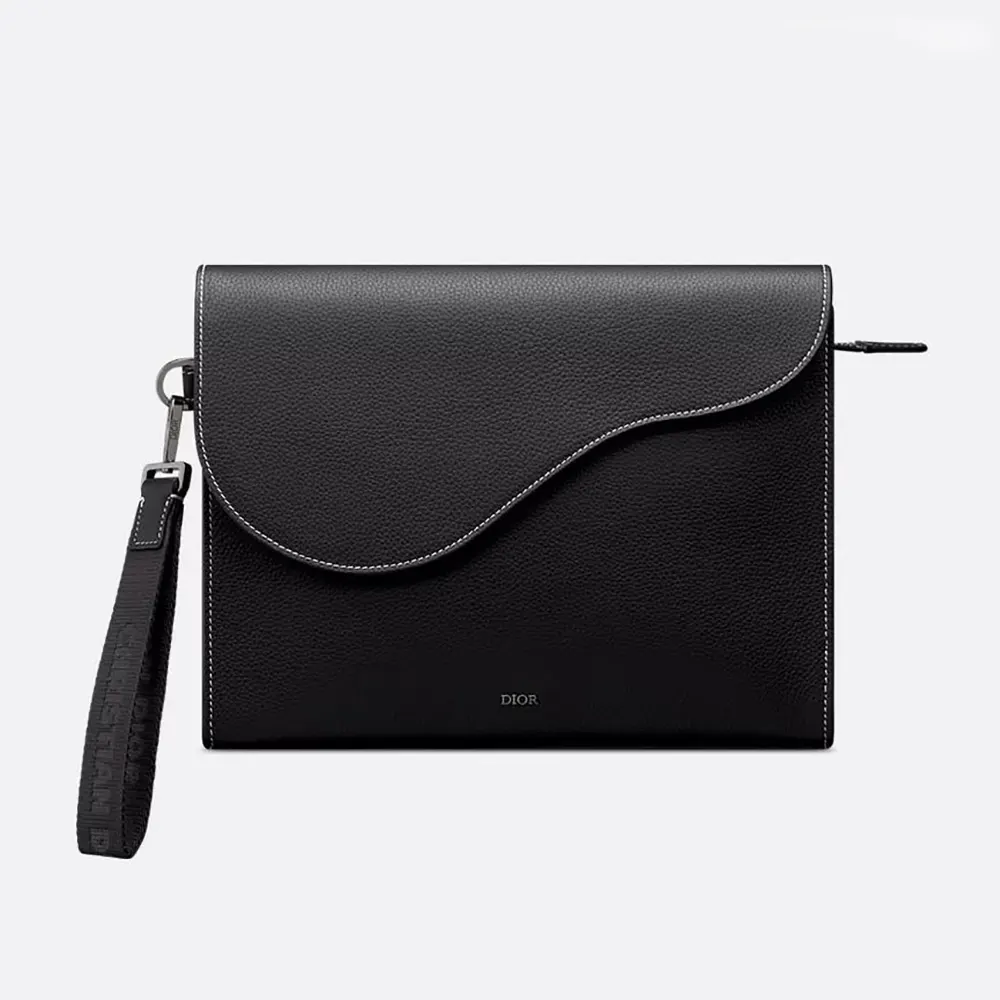 Dior Men Saddle A5 Triangle Pouch Black Grained Calfskin (1) Dior Men Saddle A5 Triangle Pouch Black Grained Calfskin