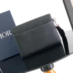 Dior Men Saddle A5 Triangle Pouch Black Grained Calfskin