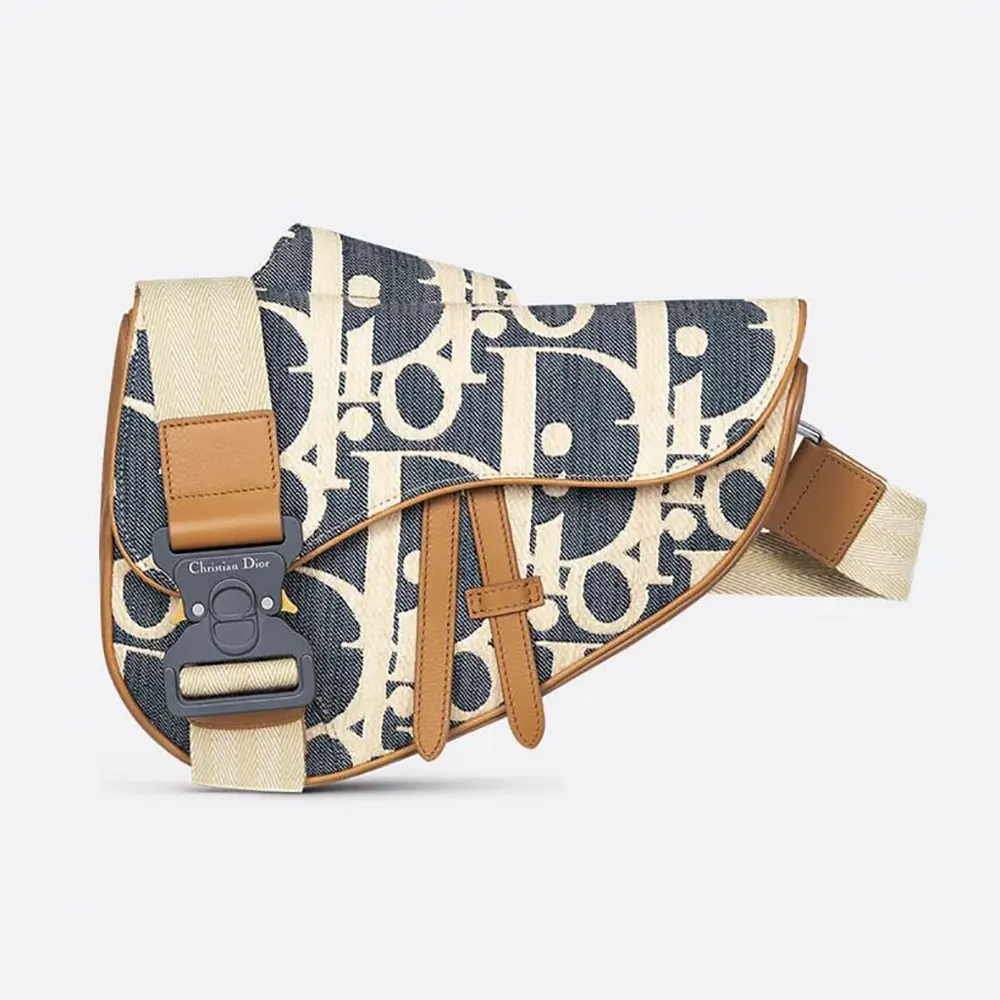 Dior Men Saddle Bag Blue and Beige Raffia-Effect Dior Oblique Denim (1) Dior Men Saddle Bag Blue and Beige Raffia-Effect Dior Oblique Denim