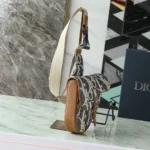 Dior Men Saddle Bag Blue and Beige Raffia-Effect Dior Oblique Denim