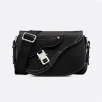 Dior Men Saddle Messenger Bag Black Grained Calfskin