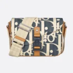 Dior Men Saddle Messenger Bag Blue and Beige Raffia-Effect Dior Oblique Denim