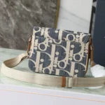 Dior Men Saddle Messenger Bag Blue and Beige Raffia-Effect Dior Oblique Denim