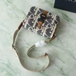 Dior Men Saddle Messenger Bag Blue and Beige Raffia-Effect Dior Oblique Denim