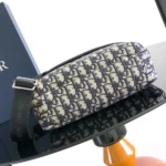 Dior Men Small Rider Soft Hobo Bag Beige and Black Dior Oblique Jacquard with Black Grained Calfskin