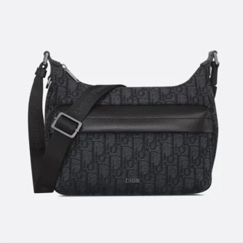 Dior Men Small Rider Soft Hobo Bag Black Dior Oblique Jacquard and Black Grained Calfskin