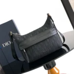 Dior Men Small Rider Soft Hobo Bag Black Dior Oblique Jacquard and Black Grained Calfskin