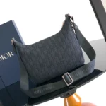 Dior Men Small Rider Soft Hobo Bag Black Dior Oblique Jacquard and Black Grained Calfskin