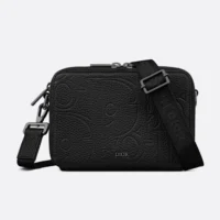 Dior Men Zipped Pouch with Strap Black Dior Gravity Leather
