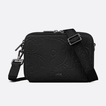 Dior Men Zipped Pouch with Strap Black Dior Gravity Leather
