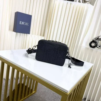 Dior Men Zipped Pouch with Strap Black Dior Gravity Leather