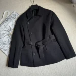Dior Women Belted Jacket Black Virgin Wool and Silk Gabardine
