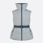 Dior Women DiorAlps Belted Puffer Vest Blue and White Dior Oblique Quilted Technical Taffeta