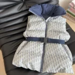 Dior Women DiorAlps Belted Puffer Vest Blue and White Dior Oblique Quilted Technical Taffeta