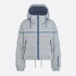 Dior Women DiorAlps Cropped Puffer Jacket with Hood Blue and White Dior Oblique Quilted Technical Taffeta