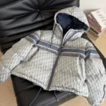 Dior Women DiorAlps Cropped Puffer Jacket with Hood Blue and White Dior Oblique Quilted Technical Taffeta