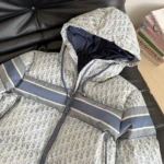 Dior Women DiorAlps Cropped Puffer Jacket with Hood Blue and White Dior Oblique Quilted Technical Taffeta