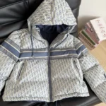 Dior Women DiorAlps Cropped Puffer Jacket with Hood Blue and White Dior Oblique Quilted Technical Taffeta