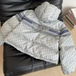 Dior Women DiorAlps Cropped Puffer Jacket with Hood Blue and White Dior Oblique Quilted Technical Taffeta