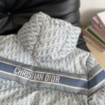 Dior Women DiorAlps Cropped Puffer Jacket with Hood Blue and White Dior Oblique Quilted Technical Taffeta