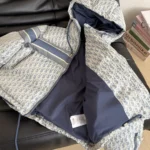 Dior Women DiorAlps Cropped Puffer Jacket with Hood Blue and White Dior Oblique Quilted Technical Taffeta