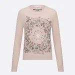 Dior Women Embroidered Sweater Cashmere Knit with Pink Dior Astral Flowers Motif