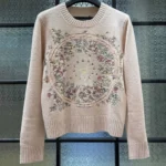 Dior Women Embroidered Sweater Cashmere Knit with Pink Dior Astral Flowers Motif