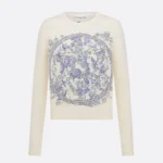 Dior Women Embroidered Sweater Ecru Cashmere Knit with Blue Dior Night of Dreams Motif