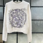 Dior Women Embroidered Sweater Ecru Cashmere Knit with Blue Dior Night of Dreams Motif