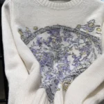 Dior Women Embroidered Sweater Ecru Cashmere Knit with Blue Dior Night of Dreams Motif
