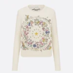 Dior Women Embroidered Sweater White Cashmere Knit with Multicolor Dior Astral Flowers Motif
