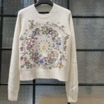 Dior Women Embroidered Sweater White Cashmere Knit with Multicolor Dior Astral Flowers Motif