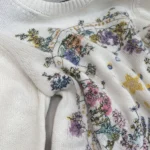 Dior Women Embroidered Sweater White Cashmere Knit with Multicolor Dior Astral Flowers Motif