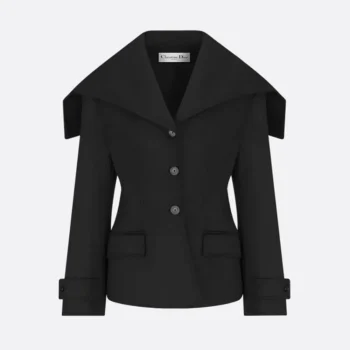 Dior Women Fitted Jacket with Sailor Collar Black Double-Sided Virgin Wool-Angora-Blend Felt