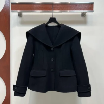 Dior Women Fitted Jacket with Sailor Collar Black Double-Sided Virgin Wool-Angora-Blend Felt