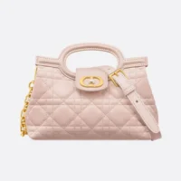 Dior Women Jolie Top Handle Mini Bag Powder Pink Cannage Lambskin