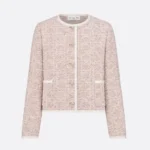 Dior Women Macrocannage Cropped Jacket Peach Blossom Pink Cotton-Blend Tweed