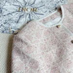 Dior Women Macrocannage Cropped Jacket Peach Blossom Pink Cotton-Blend Tweed