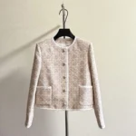Dior Women Macrocannage Cropped Jacket Peach Blossom Pink Cotton-Blend Tweed